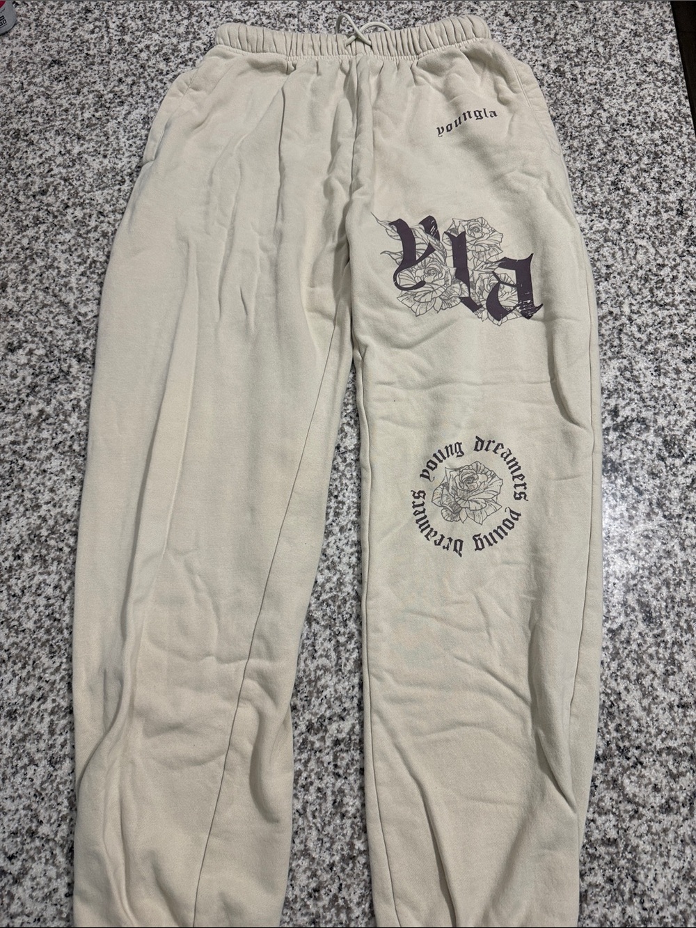 YoungLA Cream Graphic Cropped Sweatpants